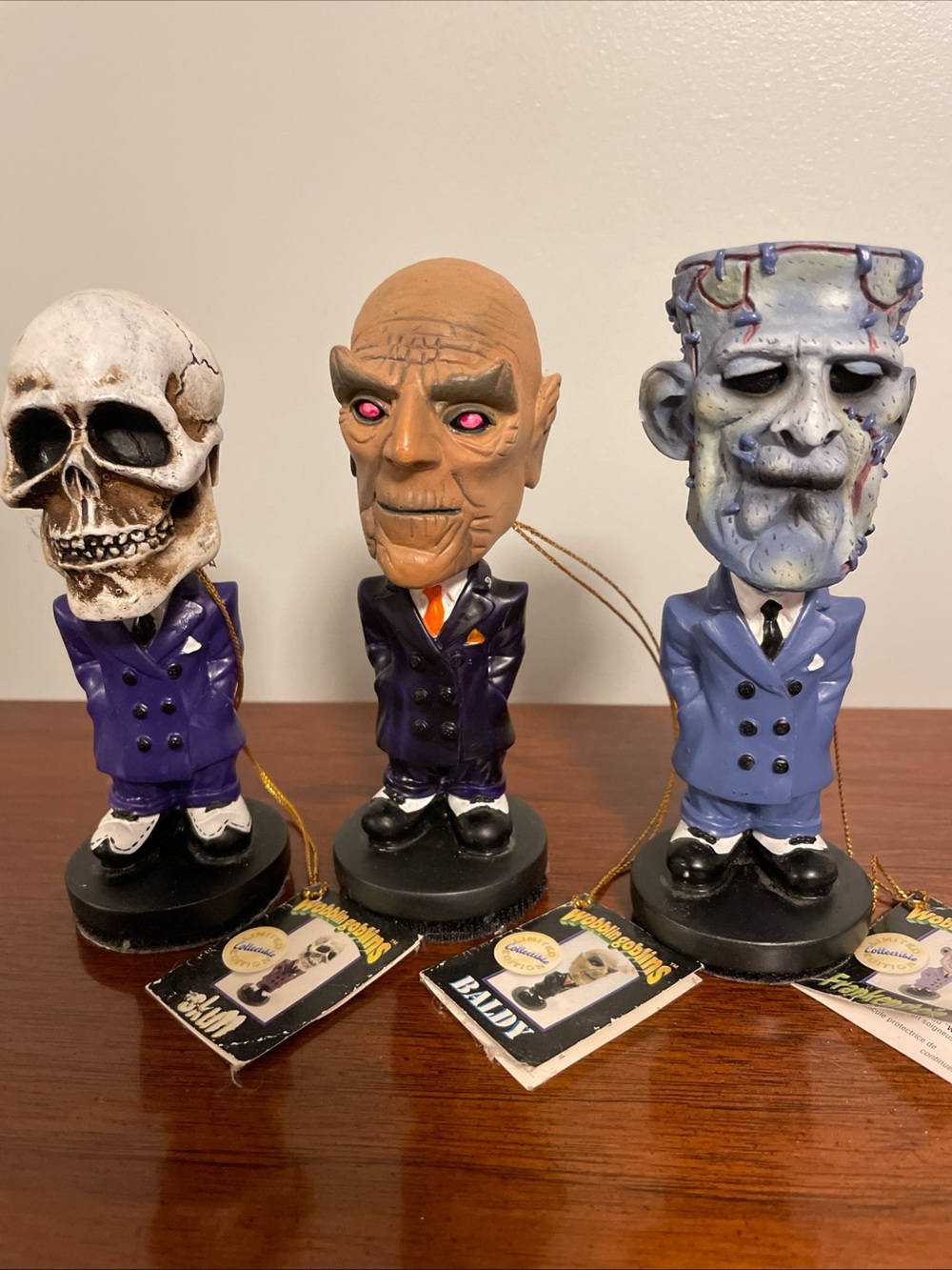 Wobblin Goblins Monster Bobbleheads Skull, Baldy, Frankenstein 2001 Quest Ltd Ed